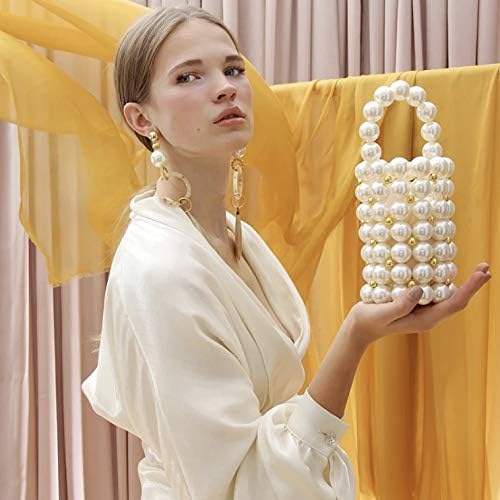 Abvokury YUSHINY Beaded Handbag for Women White Pearl Decoration Evening Bags with Detachable Chain Inner Bag Medium - Image 4