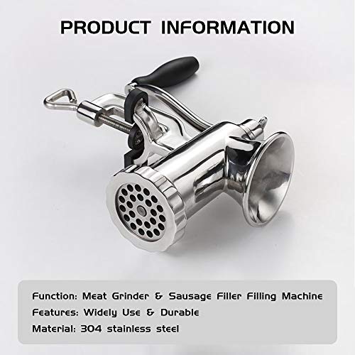 TUNTROL 304 Edelstahl Manueller Fleischwolf #12 Hand gekröpft Wurstfüller Füllmaschine für Schweinefleisch, Rindfleisch… – Bild 3