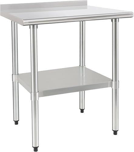 HARDURA Mesa de trabajo y preparación de mesa de acero inoxidable, 24 x 36 pulgadas, NSF resistente con estante inferior y protector contra