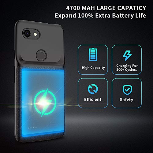 Newdery Google Pixel 3A Xl Battery Case, 4700Mah Charging Case Extended Portable Protective With Soft Tpu Raised Edge, Rechargeable Charger Case Cover For Google Pixel 3A Xl Black #TOP2