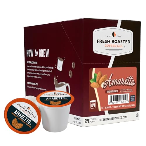 Fresh Roasted Coffee,Amaretto, Flavored Coffee Pods, K-Cup Compatible, 24 Count
