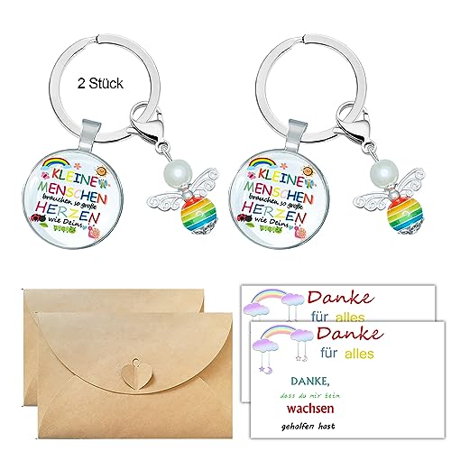 MKISHINE 2pc KLEINE MENSCHEN brauchen so gro&szlig;e Herzen wie Deins Geschenk Abschied Erzieherin Tagesmutter Kita Kindergarten Perlenengel Schl&uuml;sselanh&auml;nger