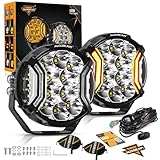 Auxbeam 5In V-Ultra Series 172W LED Light Pods, Offroad Round Driving Light with Amber DRL, 270° Wide Range Super Bright Side Shooter White Hyper Spot Beam Universal Lights with Black Cover-2PCS