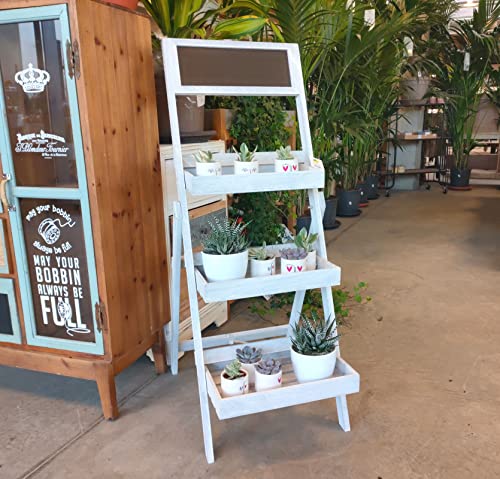 DARO DEKO Holz Blumen-Regal mit 3 Ebenen und Tafel grau 103cm...