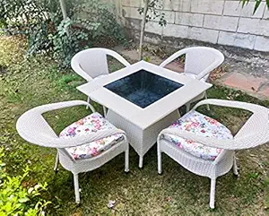 ARTIC FASHION Patio Chair Sets Garden Wicker Furniture Set for Outdoor Patio and Balcony || Powder Coated Frame| UV Protected Wicker with Cushionss [4 Chairs, 1 Table]