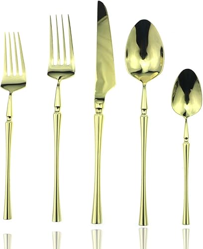 Miniatura 10 de JASHII Juego de cubiertos de lujo de 20 piezas de acero inoxidable 1810 para 4 personas, incluye cuchillo de cena, tenedor, cuchara, apto para