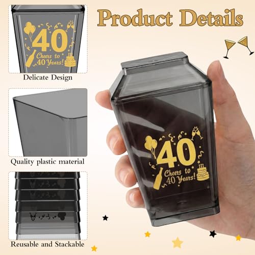 Yungyan 150 Pcs 40th Birthday Dessert Cups 5 oz Cheers to 40 Years Decoration Black Plastic Dessert Cups with Lids Spoon 40th Birthday Party Favors for Women Men Wedding Anniversary Party Supplies by Yungyan - Used condition - Image 5