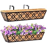 24 Inch Window Deck with Coconut Coir Liner, 24' Boxes Horse Trough Coco Basket Railing Planter Metal Hanging Flower for Outdoor Garden Fence Lawn, 2packs