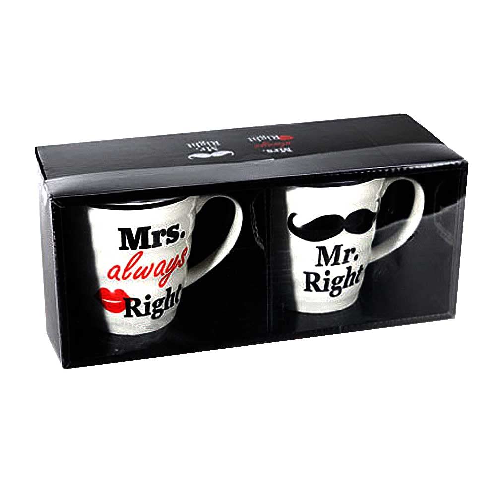 ootb Porcelain Mug, Mr Right & Mrs Always Right, ca. 10 x 9 cm, Set of 2 in Gift Box with Window