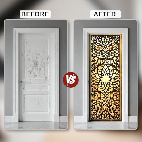 Image of Nuxovilar Moroccan Door Stickers Peel Stick PVC 30.3x78.7 in Cover | Door Stickers Wall Decals Peel Stick Cover Vinyl Art Poster Bedroom Living Room Boho Home (Moroccan)