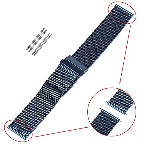 Sangle en acier inoxydable bleu 18mm bracelet montre boucle papillon double bouton