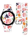 Vieeki Pink Flowers Watch Bands Compatible with Samsung Galaxy Watch 40mm 41mm 42mm 44mm 45mm 46mm, 20mm Floral Pattern Replacement Silicone Strap for Galaxy Wacth 5 / Wacth 5 Pro / Wacth 4 / Wacth 4 Classic / Wacth 3 (41mm) / Wacth Active 2 / Wacth Active / Watch (42mm)