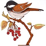 Metall Vogel Gartendeko Figuren Meise auf Wildkirsche Bemaltes Vogel Gartenfiguren Gartenstatuen für Außen Zaun Wohnzimmer Balkon Dekoration