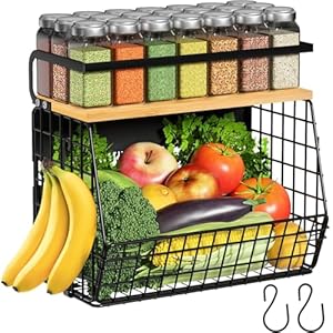 Magnetic Shelf for Fridge with Wood Lid, Fruit Potato and Onion Storage Bins, Pantry Organizers & Storage, Large Container Magnetic Spice Rack for Refrigerator, Kitchen Counter, Cabinet