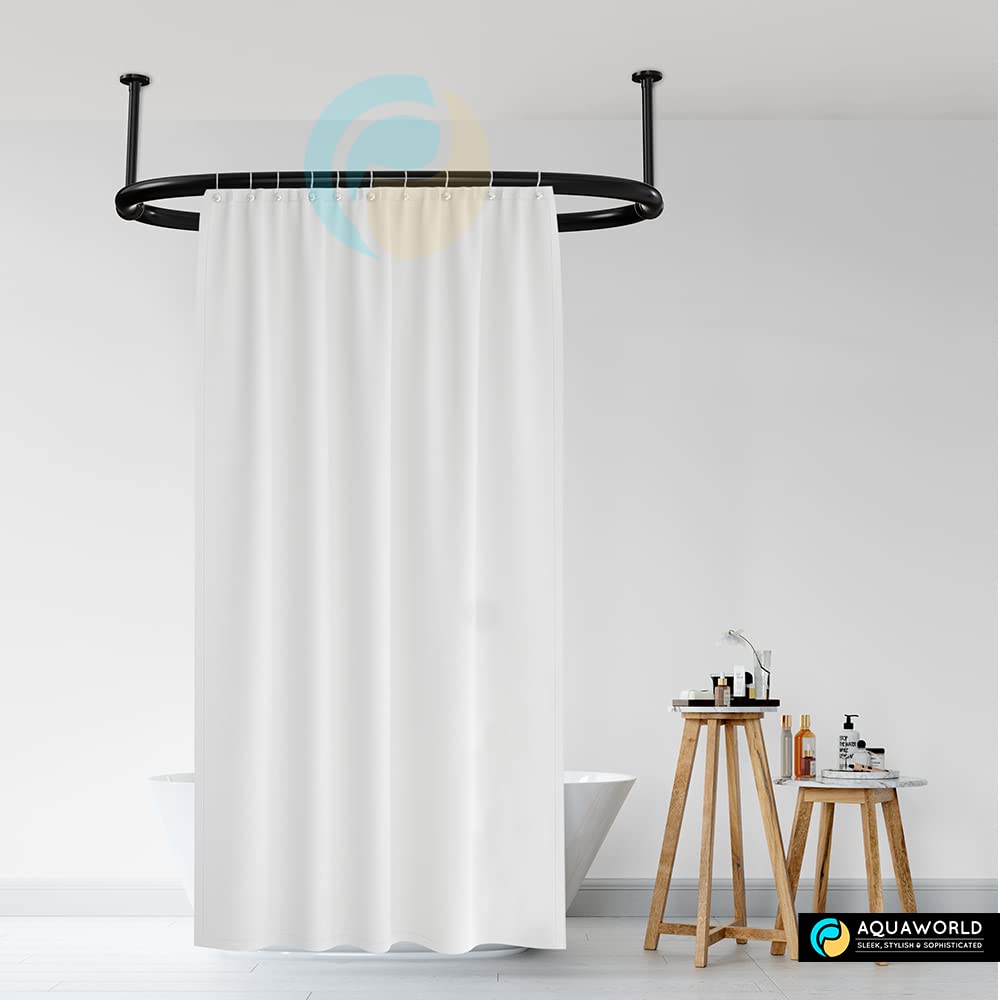 AQUAWORLD Oval Shower Curtain Rod for Bathroom Decor, Ceiling Mounted, Sturdy Construction, Black Shower Curtain Rod, Ideal for Small Bathrooms Size: 110 x 64 x 28 cm
