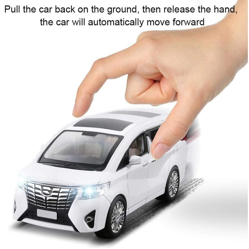 Image of Kids Model 1:24 Alphard Die Cast Metal Car Pull Back Action Opening Doors with Realistic Engine Sound Lights Toy Car Gift for Boys - White
