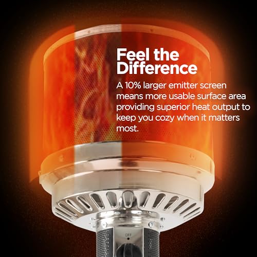 Fire Sense 48,000 BTU Outdoor Patio Heater, Stainless Steel Propane Heater with LED Table, Portable Patio Heater with Wheels, Adjustable Heat, Safety Shut Off, Silver - Image 2