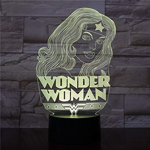 Lampe Wonder Woman Justice League 3D multicolore avec lampe à lumière de nuit optique à DEL fonctionnant à piles 3D