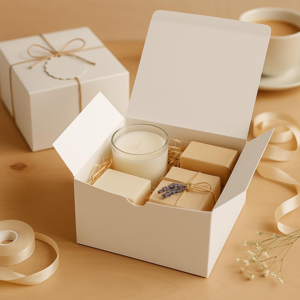 White Gift Boxes (Pack of 20) Size 8x8x4 Inches, Thick Paper Boxes with Lids, Tags & Jute Rope for Bridesmaid Proposals, Wedding Presents, Birthday Party Favor, Baby Shower and Christmas