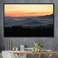 Framed Canvas Wall Art Orange Sunset Abstract Aerial Colorful Digital Art Landscape Minimalist Mountain Top Multicolor - 16x24 inches