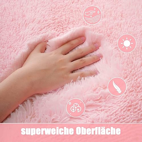 Shaggy Hochflor Teppich Rund für Kinderzimmer Wohnzimmer Schlafzimmer Langflor Teppich Hochwertig Hohe Pflegeleicht Fadendichte Flauschiger kinderteppich Bodenmatte für Mädchen(Rosa, 122cm)