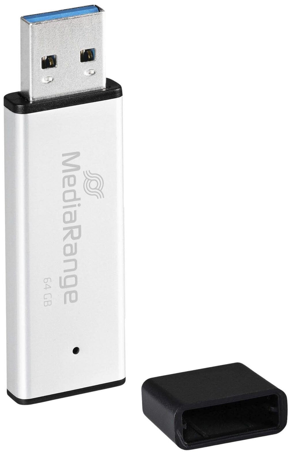 MediaRange USB 3.0 High Performance Memory Stick 64 GB - Mini USB Flash Drive Aluminium Housing, External Memory Expansion with Read Speed of up to 200 MB/s, Colour Silver