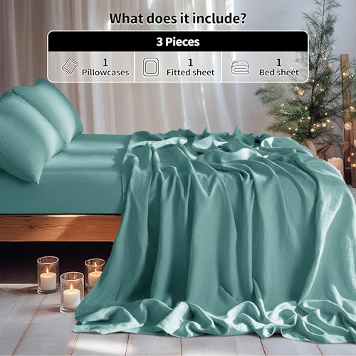 Image of LBRO2M 100% French Pure Linen Sheet Set 3Pcs, 16 inch Deep Pocket Twin