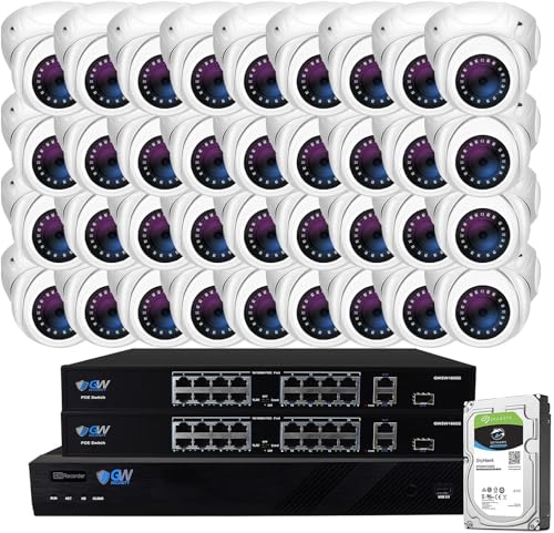 GW Security 32 Channel 12MP NVR 4K PoE Security Camera System with 32 x 4K 8MP IP Microphone 135° Wide Angle Outdoor Smart AI Turret Camera, Face Recognition/Human/Vehicle Detection