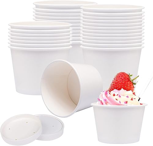 Miniatura 38 de Juego de 50 tazas desechables de helado blanco de 6 onzas con tapas, tazas medianas para bebidas calientes y frías, vasos de papel, recipiente