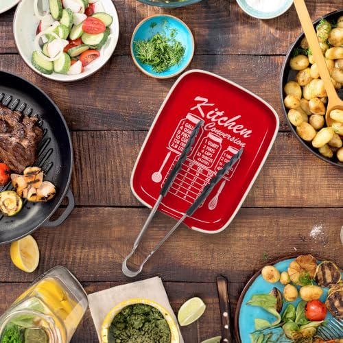 Image of Red Spoon Rest for Stove Top, Ceramic Spoon Holder for Kitchen Counter | Funny Large Cooking Utensil Rest, Conversion Chart Modern Farmhouse Kitchen Decor and Accessories for Cooking Lovers