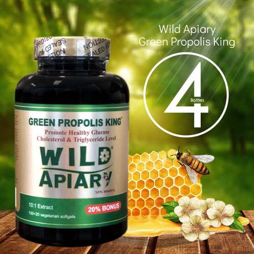 Wild Apiary Buy 3 Get 1 Free Brazilian Green Bee Propolis King Capsule-Non Alcoholic, Wax Free, Sugar Free, 120 Vegetarian Softgel #TOP1