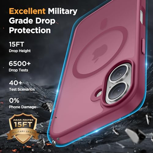 Image of Miracase Magnetic for iPhone 17 Case (Compatible with MagSafe) with Screen Protector Military-Grade Protection, Anti-Fingerprint Translucent Matte Phone Cover for iPhone 17 6.3 inch,Wine Red