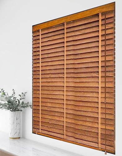 Light Filtering Wooden Window Blinds for Interior Windows, Plantation Blinds Wood Blinds for Windows, Wood Window Blinds, Privacy Blackout Shutter Curtains Wooden Blinds,Brown,46.5'' W x 73'' H