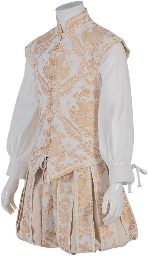 Willyacos Renaissance Tudor Costume - Men's Elizabethan Era Prince Tudor King Doublet & Vest with Pumpkin Pants - Image 2