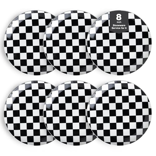 Euisail Ceramic Dinner Plates Set of 6-8 Inch Checkered Salad Plates, Microwave, Oven & Dishwasher Safe, Modern Minimalist Dessert Plates Geometric Black and White Plates for 6 Euisail Ceramic Dinner Plates Set of 6-8 Inch Checkered Salad Plates, Microwave, Oven & Dishwasher Safe, Modern Minimalist Dessert Plates Geometric Black and White Plates for 6