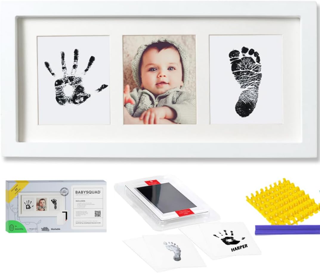 Baby Prints Newborn Handprint and Footprint Picture Frame Keepsake Kit, 13.5 x 7 INCHES (Large Size), Mess-Free Ink Pad Included | Gift for New Parents for Babyshower | Photo Keepsake