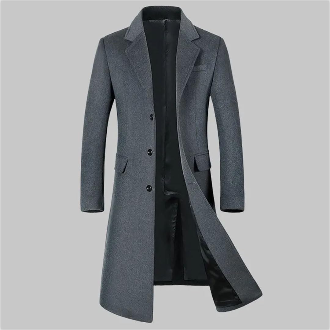 Uomini Tinta unita Trench Coat Pulsante Risvolto Con Tasche Capispalla Affari Casual Slim Coat