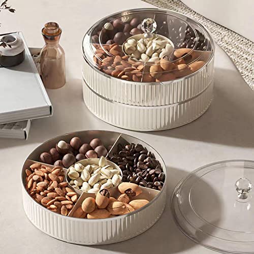 Snack Serving Tray, Divided Serving Tray With Lid, Relish Trays With Lid For Parties, 5 Compartment Round Relish Tray With Lid, Rotatable Divided Serving Tray, For Snack, Candy, Nut #TOP4