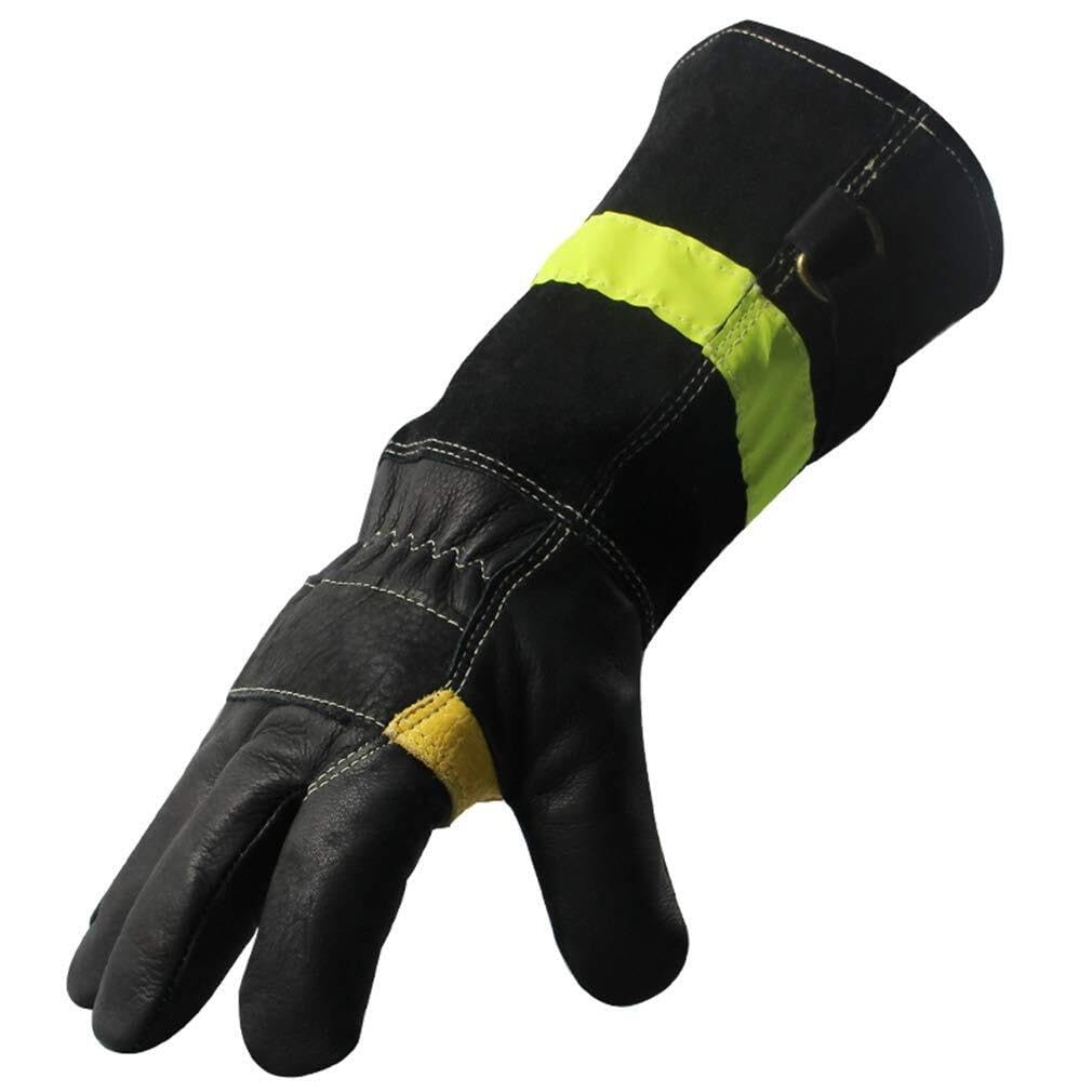 Guantes de Bombero de Cuero Resistente, Resistentes al Calor y al Fuego, repelentes al Agua, con Correa Reflectante, ignífugos, Guantes de Trabajo Pesado