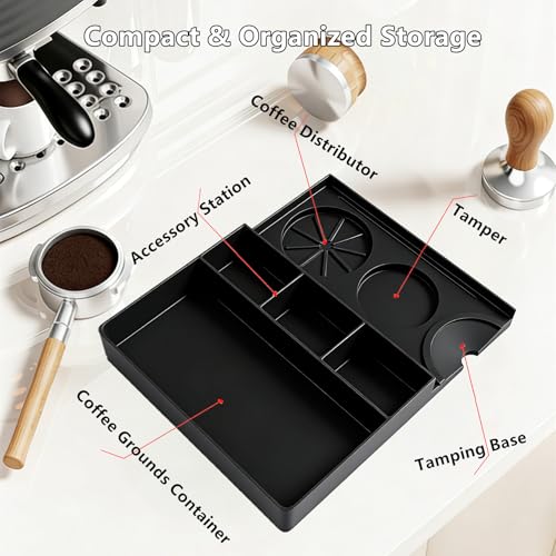 Image of Espresso Tamping Mat, Tamper Mat, Espresso Mat for Counter, Silicone Tamper Mat with Coffee Grounds Catcher, Non-Slip & Heat Resistant - Fits Portafilter, Tamper, Puck Screen (Black,9.84''x7.87''x1'')