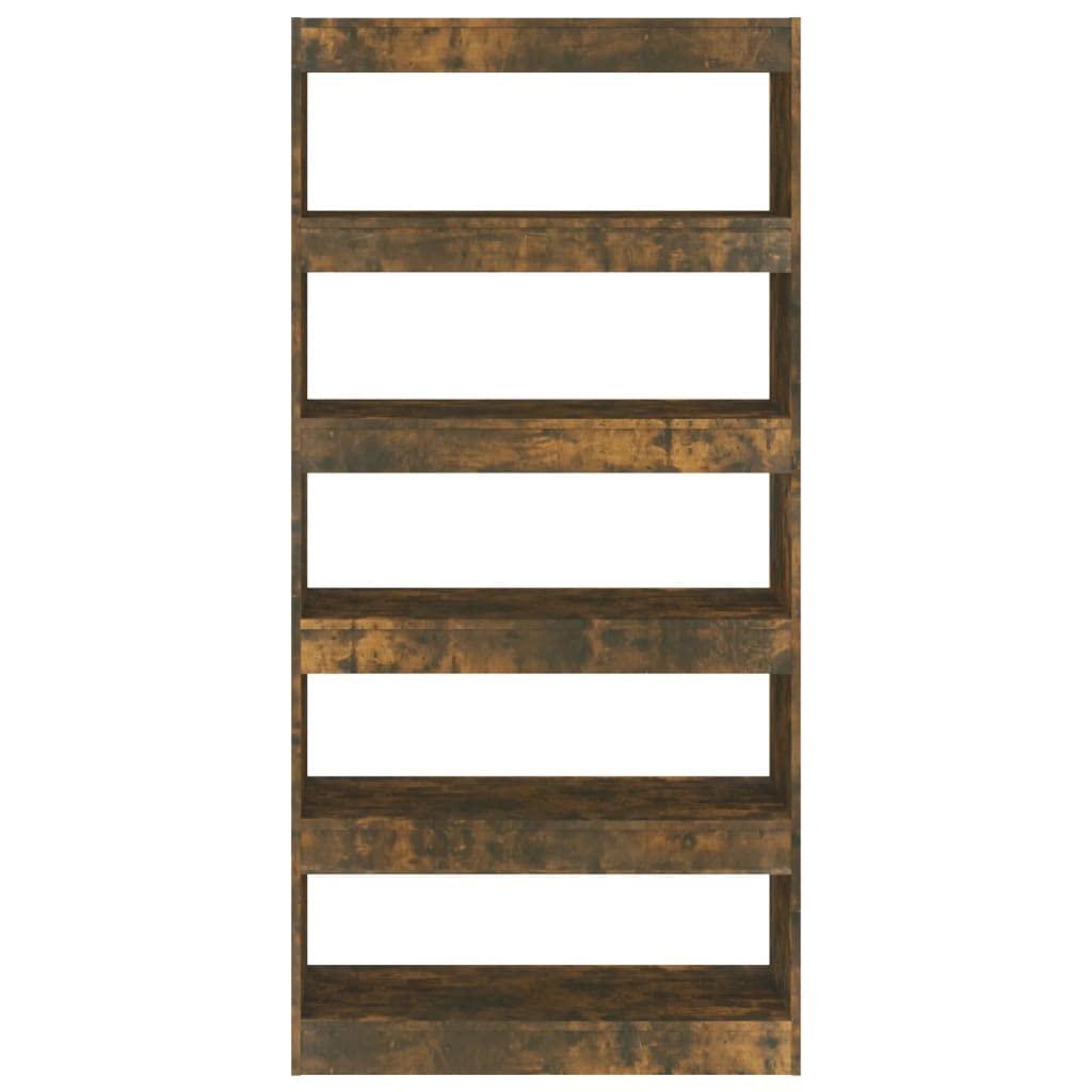 Libreria Divisorio Rovere Fumo 80x30x166 cm in Truciolato | Scaffale autoportante multiuso per soggiorno o corridoio con ampi ripiani a giorno per libri e decorazioni.