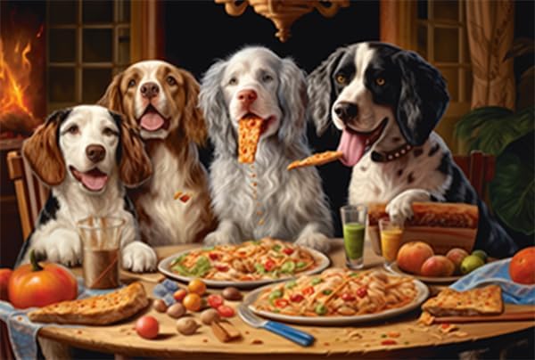 Puzzles for Adults and Family 1000 Pieces Jigsaw Puzzles Dogs Pizza Foods Formation Wooden Unique Design Art, Difficult Indoor Challenge 29.5'' x