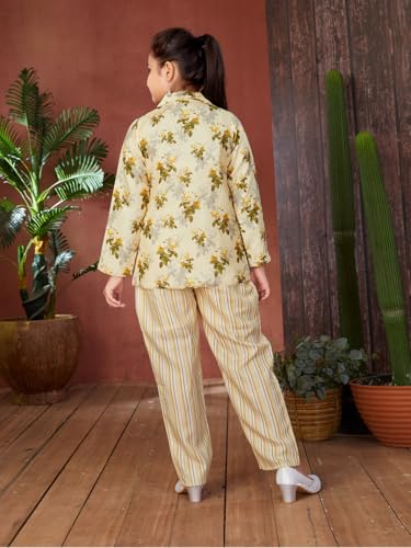 Image of Aarika Girls Lemon Colour Floral Print Cotton Co-ord Set