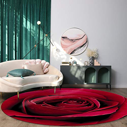 Museday Area Rug 3.3Ft Round, Red Rose Flower Plant Kitchen Rugs Non Skid Area Indoor Floor Mat For Living Room, Bedroom #TOP2