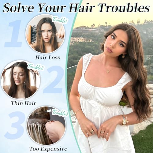 Image of Wavy Thick Clip in Hair Extensions 20 inch Medium Brown | 4 Pieces Clip in Extensions,Fiber Double Weft Hairpieces,Natural Volume,Beach Wave Long Synthetic Hairpieces for Women