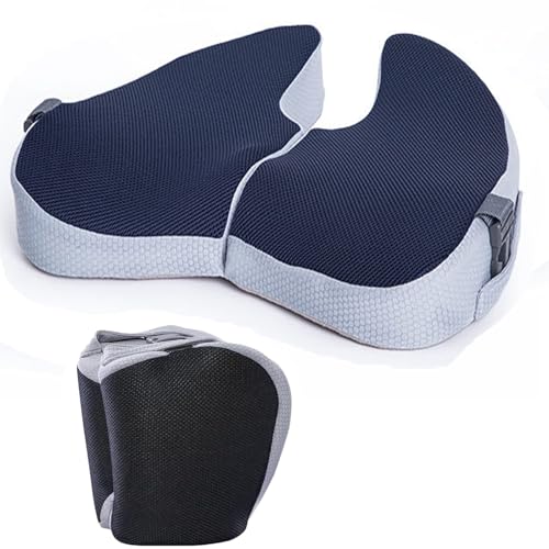HASA zone Cojin Coxis de Espuma Viscoelástica de Alta Densidad, Plegable Cojin Ergonomico Silla Oficina, Cojines Sillas para Sentarse en Viajes/Actividades al Aire Libre, Azul Marino