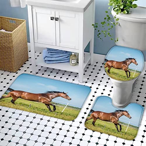 Zifarm Badematte rutschfeste 50x80 cm Pferd Badvorleger-Set 3D Sommer Braunes Pferd Mikrofaser Flanell Absorbierend… – Bild 6