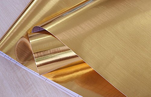 Metal Look Film Vinyl Self Adhesive Gold Texture Waterproof Anti Greasy Counter Top Peel Stick Metallic Gloss Shelf Liner For Kitchen Cabinet 15.6Inch By 79Inch #TOP1