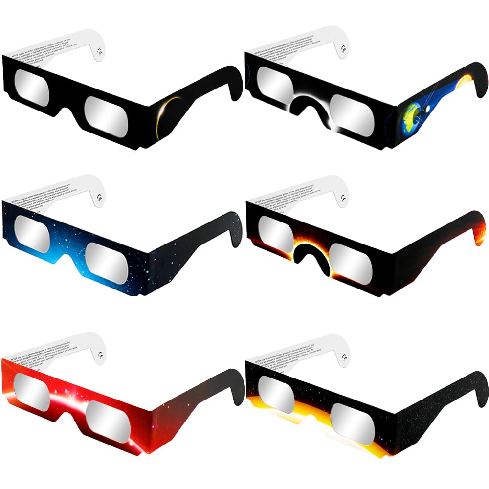 6 packs Solar Eclipse Glasses 2024 CE and ISO Certified with Six Different Color Durable Paper Frames for Direct Sun Viewing (6 pcs)