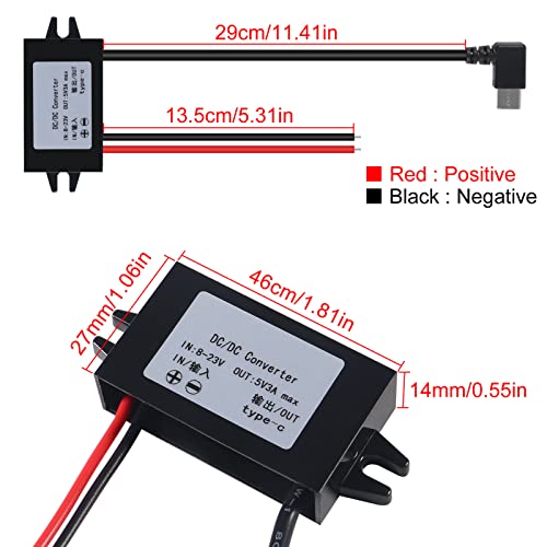 2pcs DC 12V to 5V USB C Buck Converter 3A 15W Type-C Right Angle Step-Down Converter Voltage Regulator Car Power Converter Adapter Waterproof3